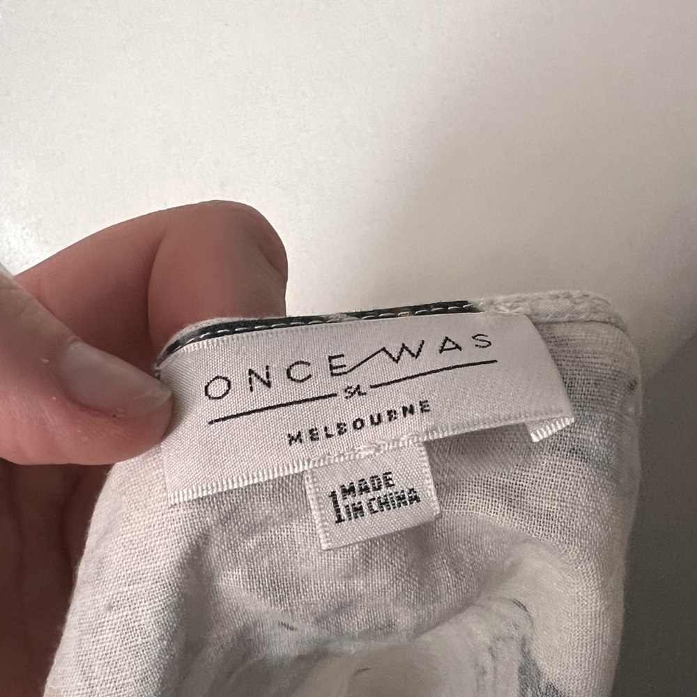 Once was Australian brand cream white yellow blue wrap top linen - Picture 6 of 9